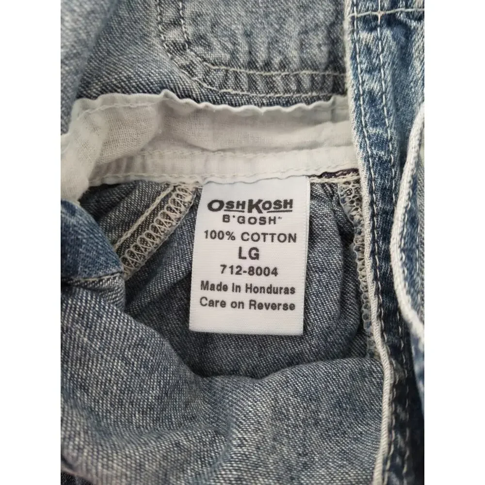 Vintage Osh Kosh B'Gosh Blue Denim Short Overalls 90's Y2K Sz L Toddler Vestbak